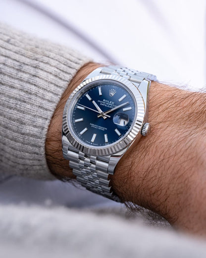 Rolx Oyster perpetual Date Just Silver Blue