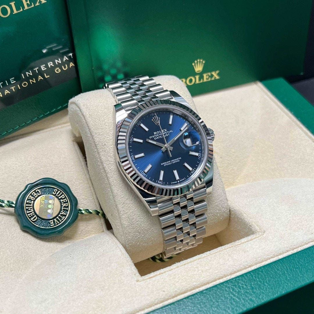 Rolx Oyster perpetual Date Just Silver Blue