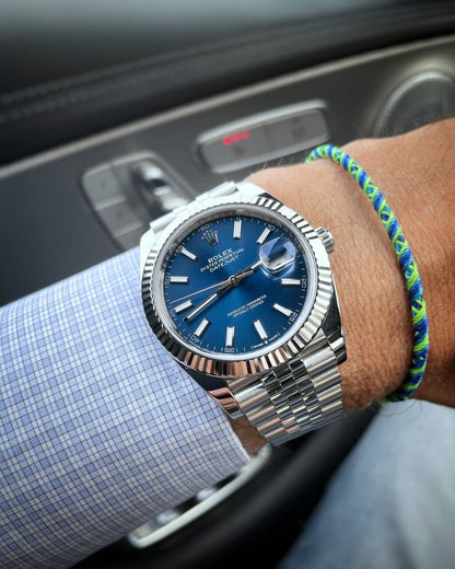Rolx Oyster perpetual Date Just Silver Blue